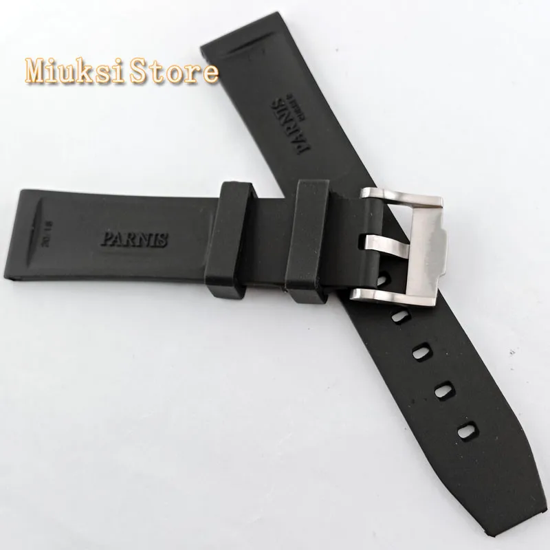Ремешок для часов Parnis 20 мм из натурального черного каучука с пряжкой нержавеющей