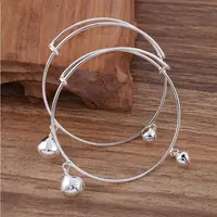 50pcs 65mm Silver Plated Wire with Double Bell Bangle Findings Cuff Bracelet For Jewelry Making