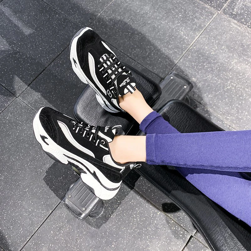 

2021 Women's Khaki Sneakers Fashion Vulcanized Shoes Platform Lace Up Spring Casual Dad Chunky Sneakers Women Shoes Black