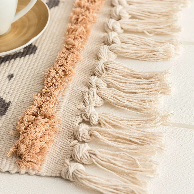 Марокканский хлопковый ковер ручной работы ворсовые кисточки напольный коврик