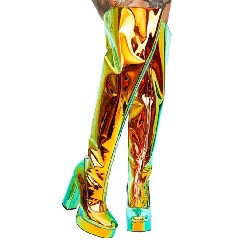 

Knee High Boots European And American Style 2021 New Autumn Thick Heel Sequin Waterproof Platform Show Nightclub Large Women's