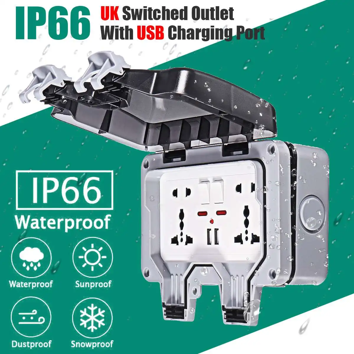 Водонепроницаемая уличная настенная розетка IP66 13 а двойная