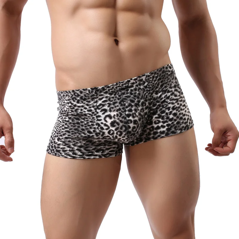 Сексуальное мужское нижнее белье боксеры с леопардовым принтом шорты прозрачные