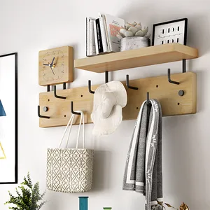 Настенный держатель винтажные Крючки вешалка бамбуковая настенная стойка домашний декор часы пальто крючок лоток для хранения Органайзер для домашнего хранения
