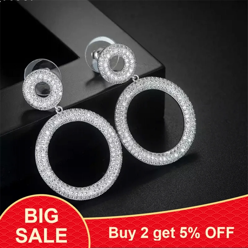 Роскошные круглые микро кубические циркониевые серьги для женщин свадебные