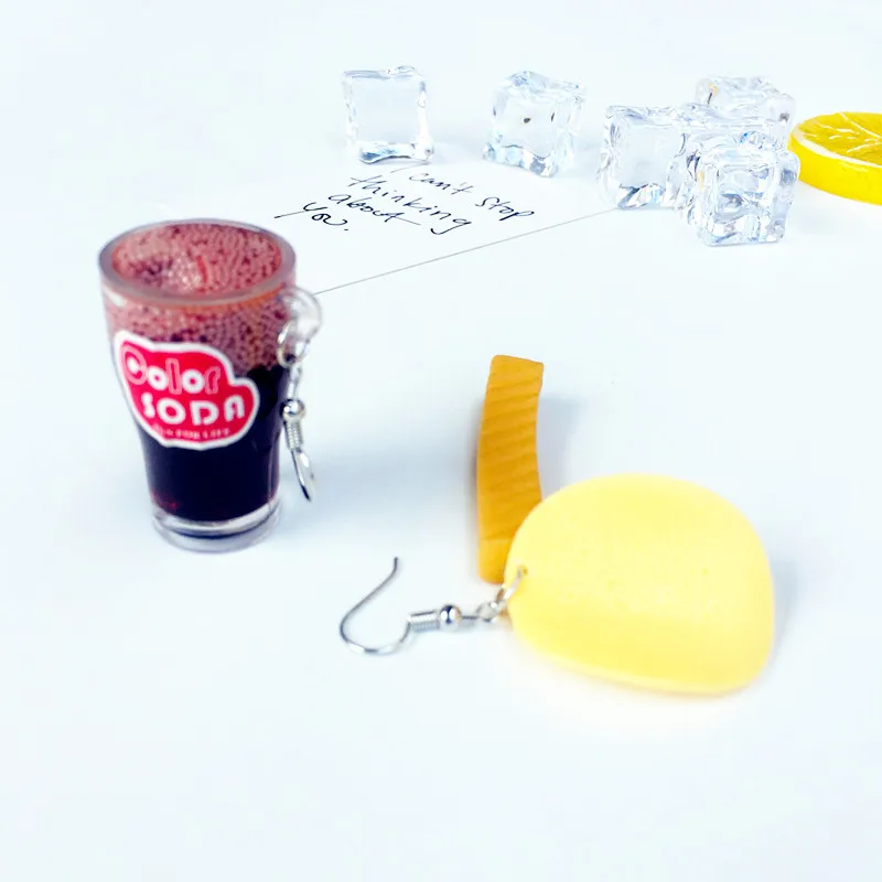 Висячие серьги из смолы с имитацией картофельных чипсов и напитков Креативные