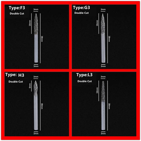 Jrealmer набор абразивных фрез из карбида вольфрама с двойным канавкой 3x3 мм