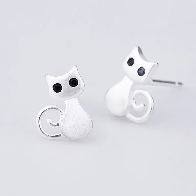 

925 Sterling Silver Crystal Cat Stud Earrings For Women Christmas Gift Female pendientes aretes de mujer
