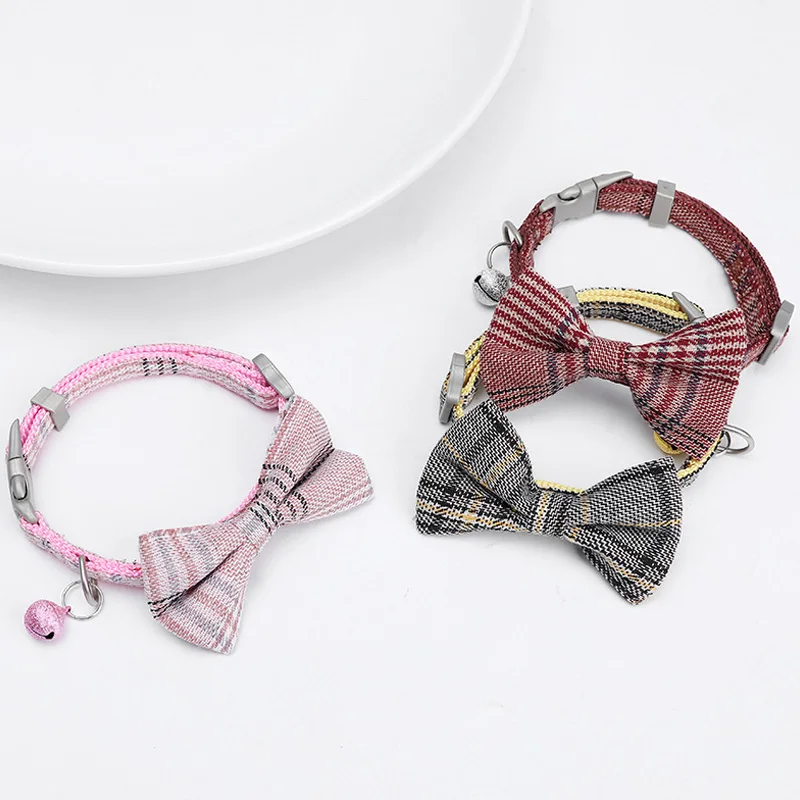 

Cat Collar Solid Color Bowknot Puppy Chihuahua Collars With Bell Adjustable Safety Buckle Cats Bow Tie Pets Accessories Pet