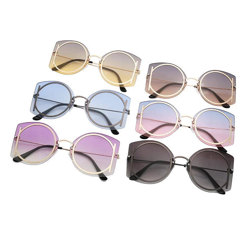 

Elbru Metal Frameless Trimming Sunglasses Circular Frame Personality Trend Outdoor Street Photo Sunscreen Shading Sunglasses