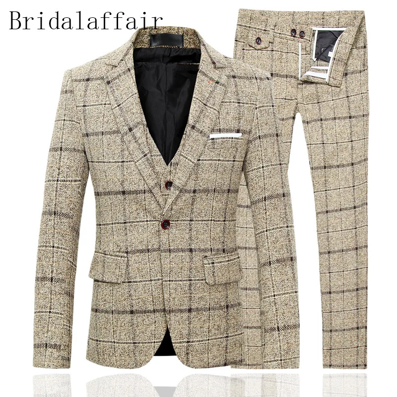 Костюм мужской Клетчатый облегающий из блейзера и смокинга 3 предмета|Костюмы| |