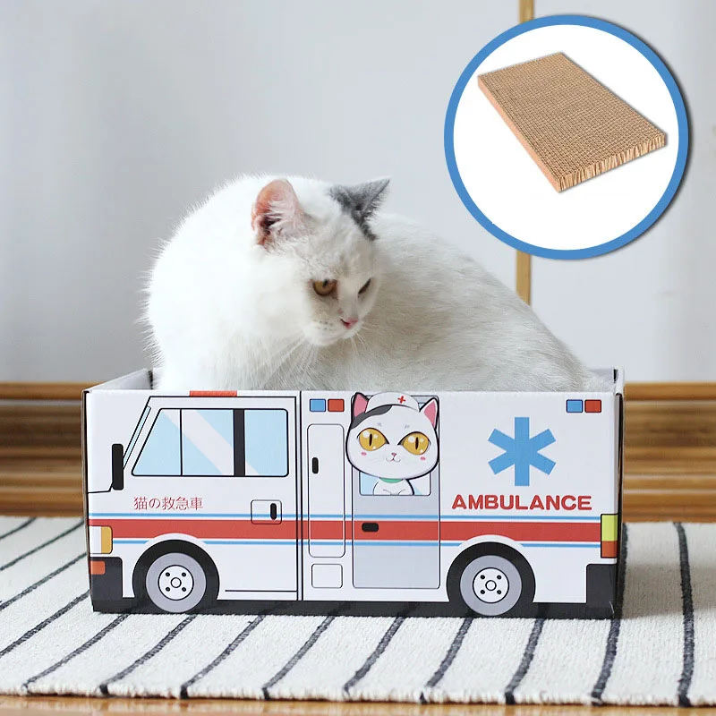 ambulance Милая Когтеточка для кошек, домик для когтей домашних собак, Когтеточка, кровать, Японский Корейский молочный автомобиль, картонная коробка, кровать для кошек С Кошачьей Мятой, товары для домашних животных - Цвет: ambulance