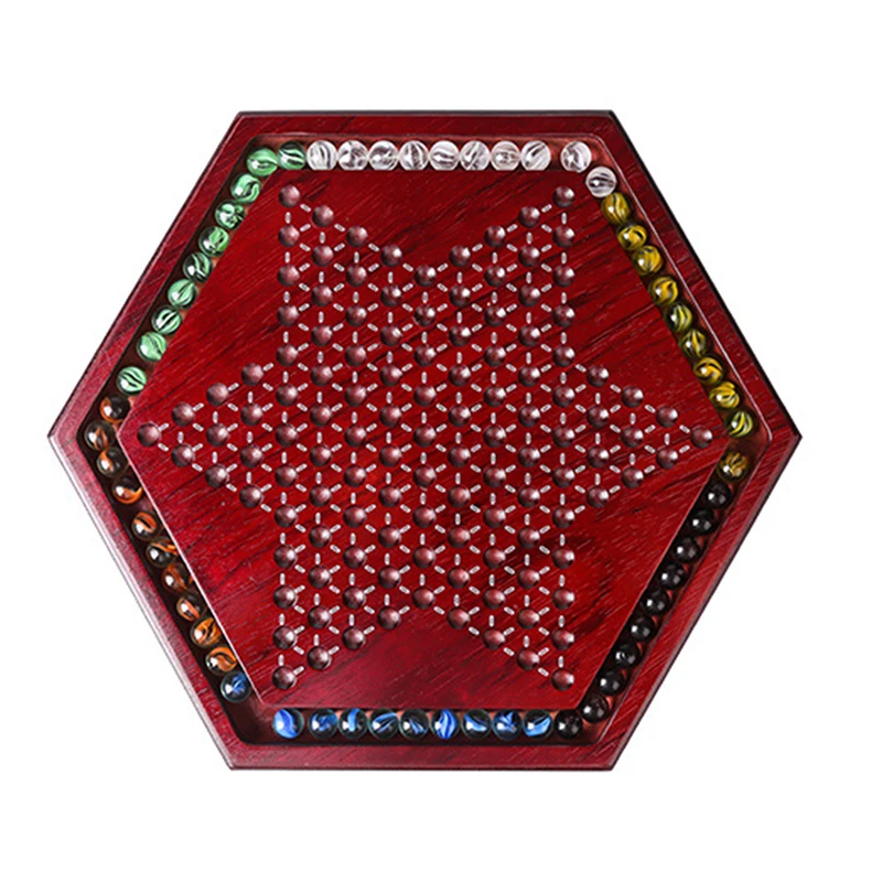 

High Grade Multicolor Glass Chinese Checkers Chess Set Fine Wooden Hexagon Chessboard Classic Game