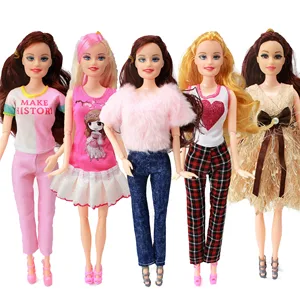 12 шт. = 5 комплектов одежды ручной работы для вечеринки, модное платье смешанного стиля + 7 пар аксессуаров, обувь для куклы Барби, лучший подарок, игрушки для девочек