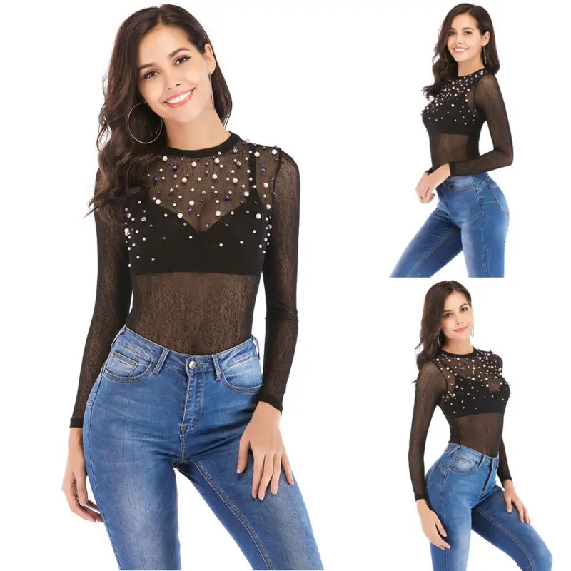 Брендовое новое женское сексуальное прозрачное боди с высоким воротом и длинным