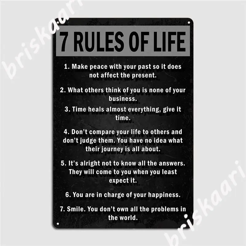 

7 Rules Of Life Metal Sign Cinema Garage Party Plaques Create Tin Sign Poster