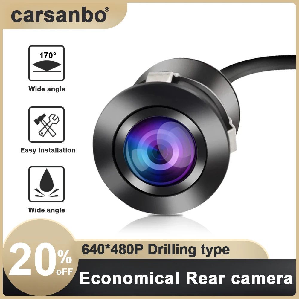 Камера заднего вида для автомобиля Carsanbo Mini Reverse Backup Car Rear View Flush Mount, водонепроницаемая, с ночным видением и широким углом обзора, с возможностью установки сверлом.