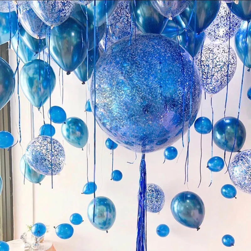 Декоративные шары на день рождения синие конфетти темно синий латексный
