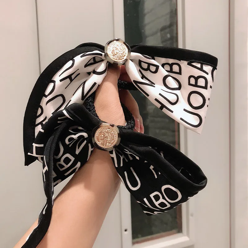 

Women Hair Tie Korean Fashion Alphabet Silk Ribbon Rubber Band Retro Hair Ties Headband Hair Accessories