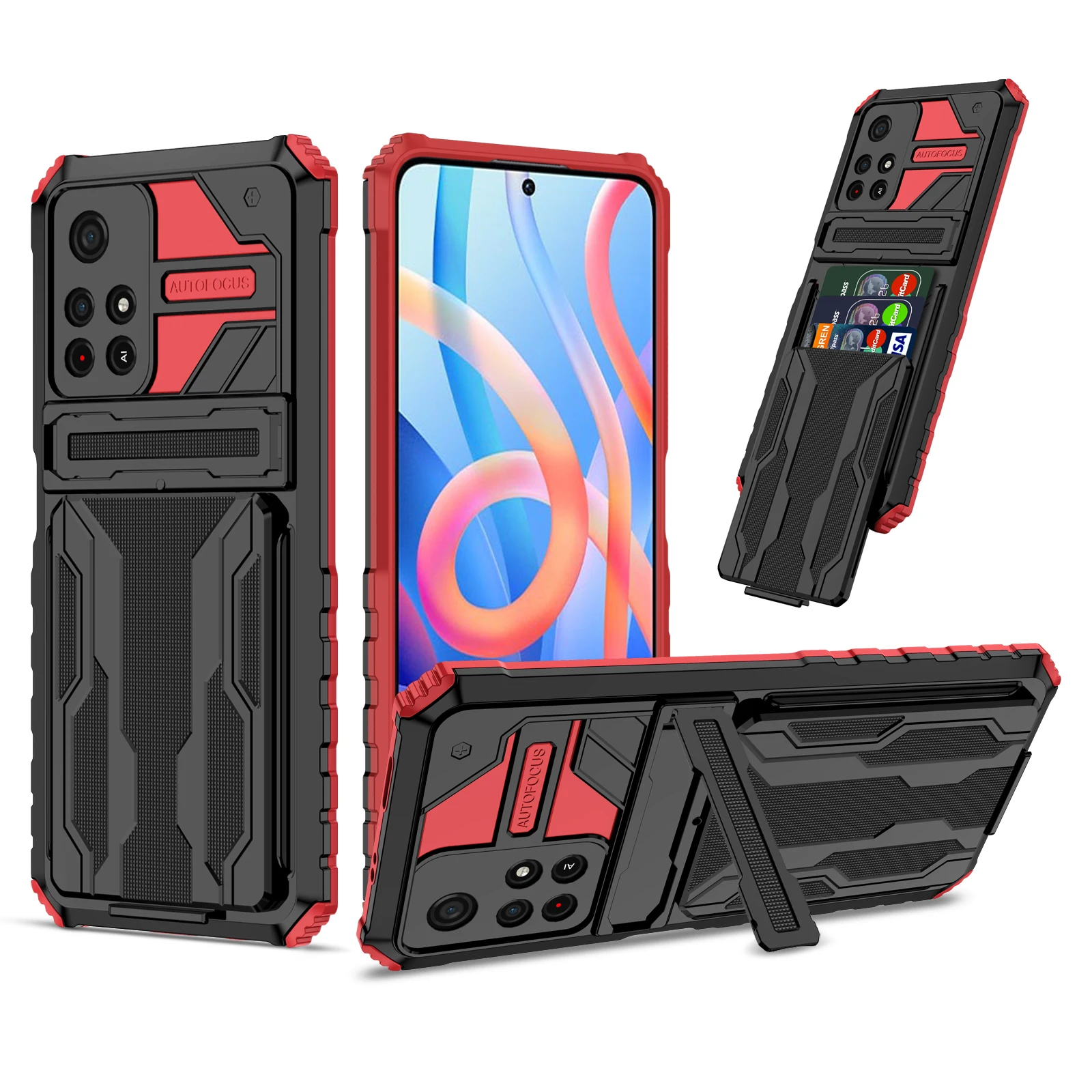 

Armor Card Slots Phone Case For POCO X4 Pro M4 Pro 5G M3 X3 NFC For Xiaomi 11T Redmi Note 11 10 9S 9T Wallet Holder Cover
