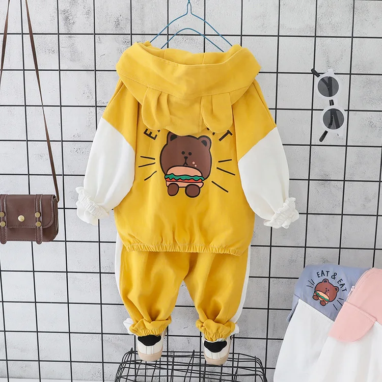 Новинка; roupa infantil Bebek; костюм для мальчиков; сезон осень; цветная Спортивная рубашка с длинными рукавами и капюшоном с героями мультфильмов; брюки комплект детской одежды из 2 предметов