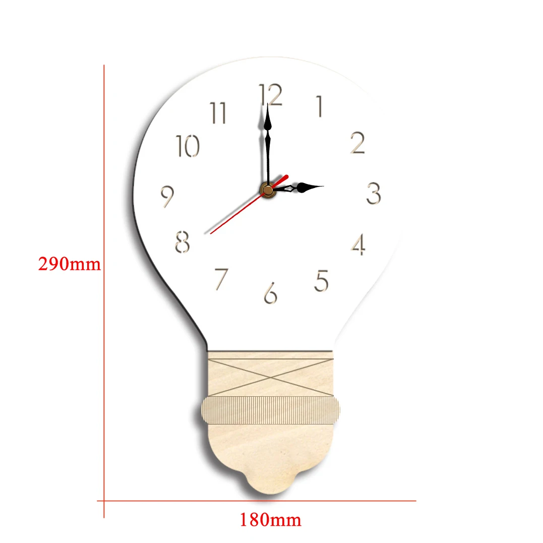 

wall clock Creative Light Bulb Acrylic Wooden Material Four colors options High Quality Silent Movement Modern Home Simple Decor