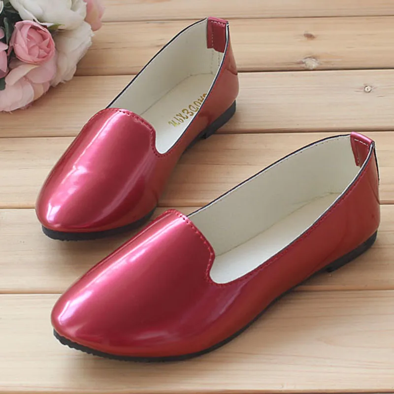 Туфли женские из искусственной кожи балетки заостренный носок лоферы плоская