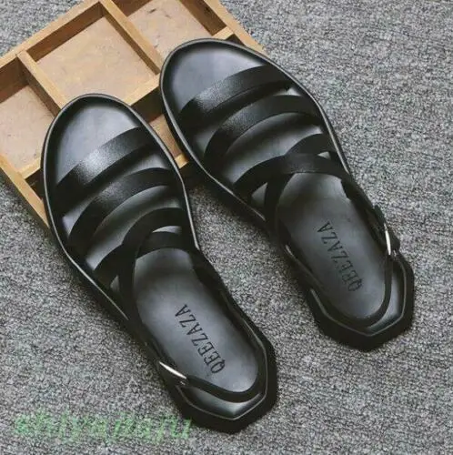 

Mens Summer Chic Cross Buckle Strap Sandals Peep Toe Beach Flip Flops Leather