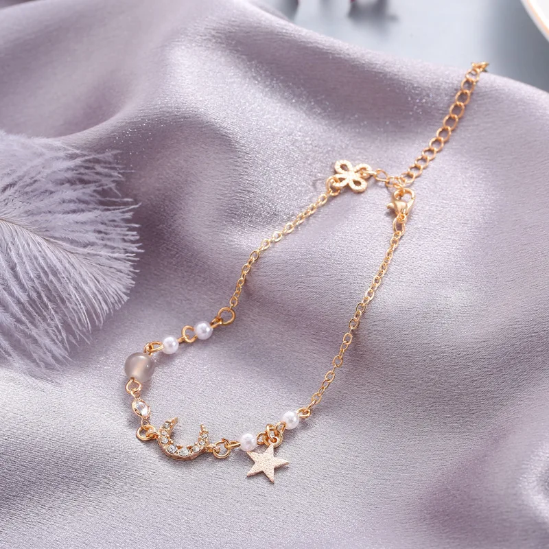

Exquisite Crystal Pearl Moon Star Bracelet Elegant Girl Party Bracelet Classic Gold Plated Summer Dinner Ball Jewelry