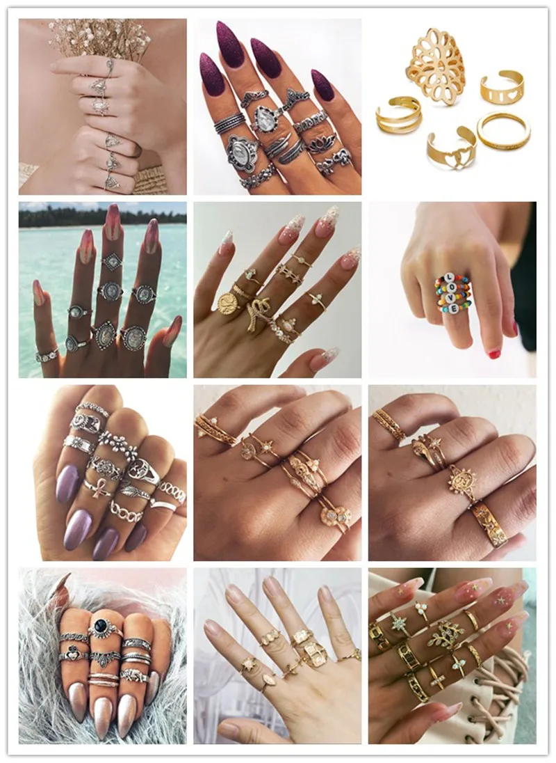 

Simple New Retro Hollow Love Ring Set Female Bohemian Jewelry Gift Wedding Anniversary Gift