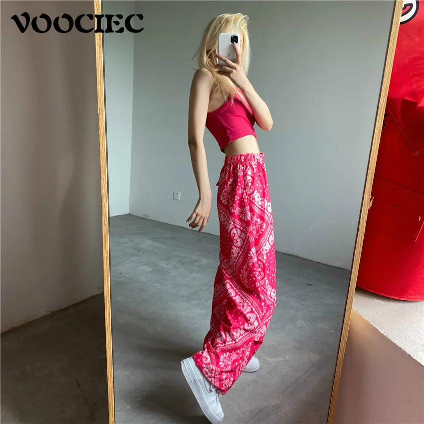 

VOOCIEC Women's Casual Wide Leg Pants In Spring And Autumn Japanese Street Hip Hop Style Girls' High Waisted Pants Trousers