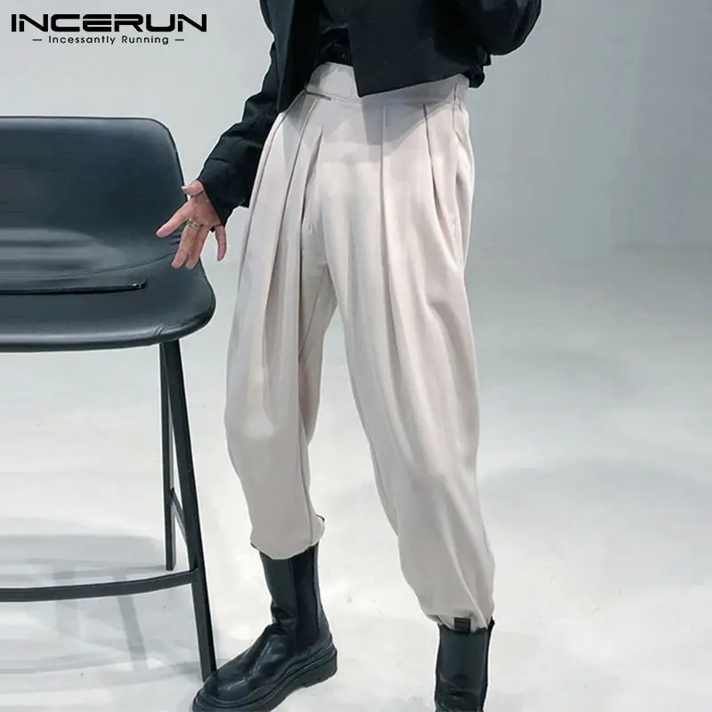 

INCERUN Solid Color Men Pants Joggers Loose Pockets Elastic Waist Casual Trousers Men Korean Style Streetwear Leisure Pants 5XL