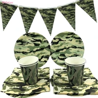 camouflage disposable tableware set army green paper plates cups napkins military theme birthday party decorations supplies