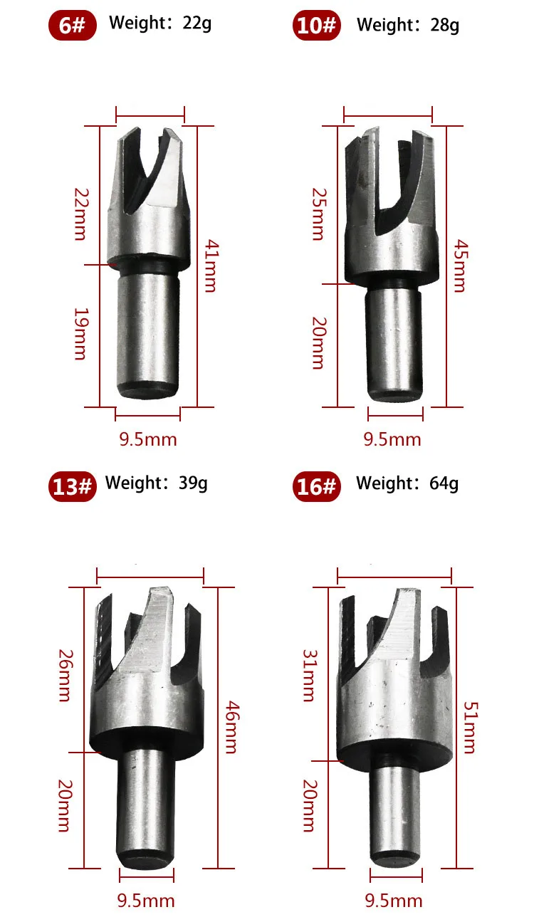 4 шт. вилка Фрезерное сверло набор электроинструментов 1/4 &quot3/8" 1/2 &quot5/8"