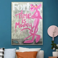 pink panther forbes art canvas painting time is money cartoon inspirational quotes poster for room home wall decoration picture