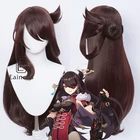Парик для косплея Genshin Impact Beidou, съемный пучок, коричневые прямые челки, термостойкие волосы для женщин, длинные парики 80 см
