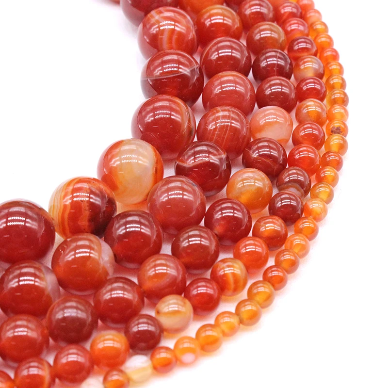

Wholesale Natural Red Stripes Agates Stone Beads For Jewelry Making DIY Bracelet Necklace 4/6/8/10/12 /14 mm Strand 15''