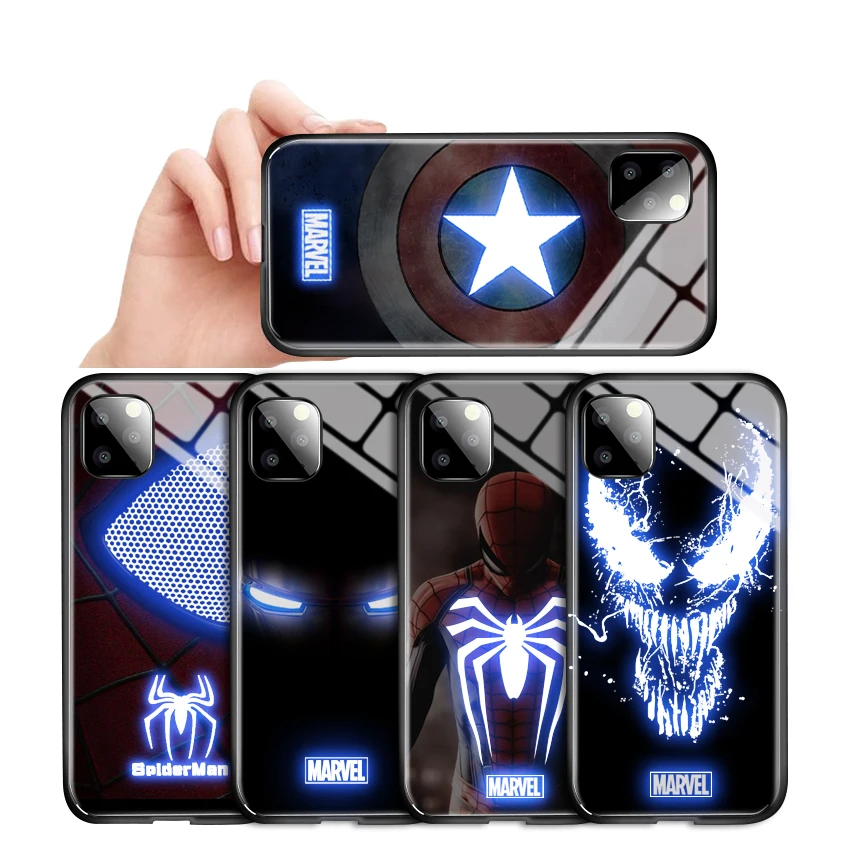 Для iPhone 6 7 8 Plus X XR XS Max 11 Pro светодиодный мигающий чехол Marvel Мстители Железный человек паук Veno закаленное стекло
