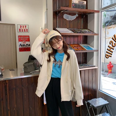 

Retro jacket women's long ball autumn and winter new style loose and thin long-sleeved casual jacket with hood mid-length