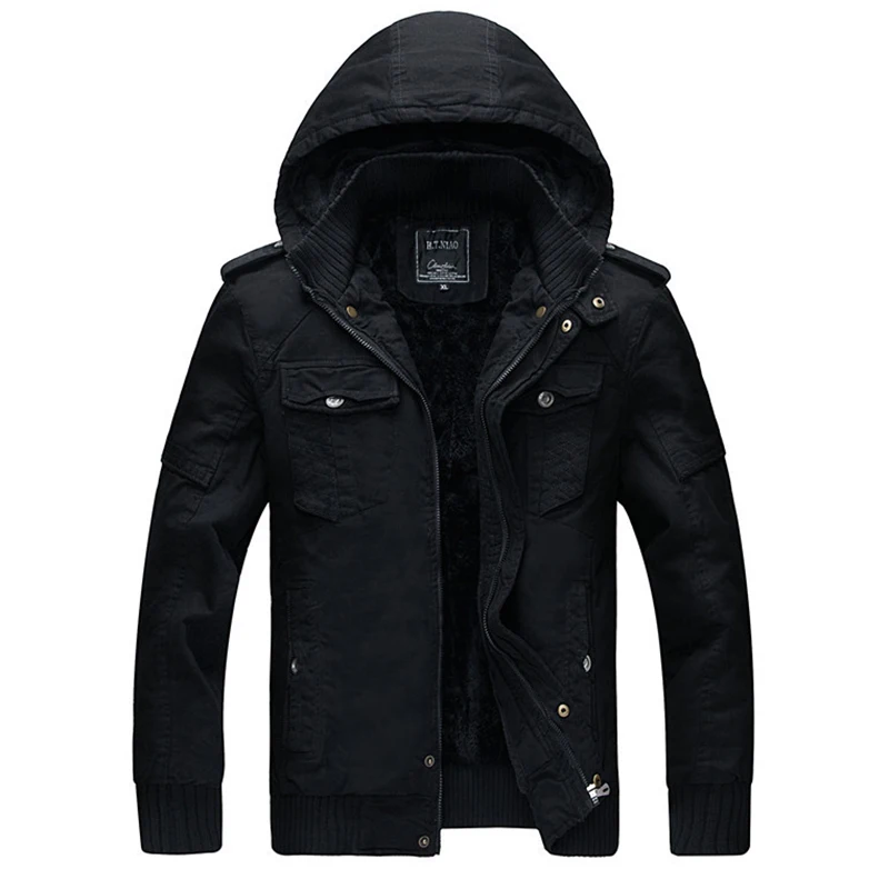 Куртка мужская с флисовой подкладкой Повседневная ветровка капюшоном верхняя