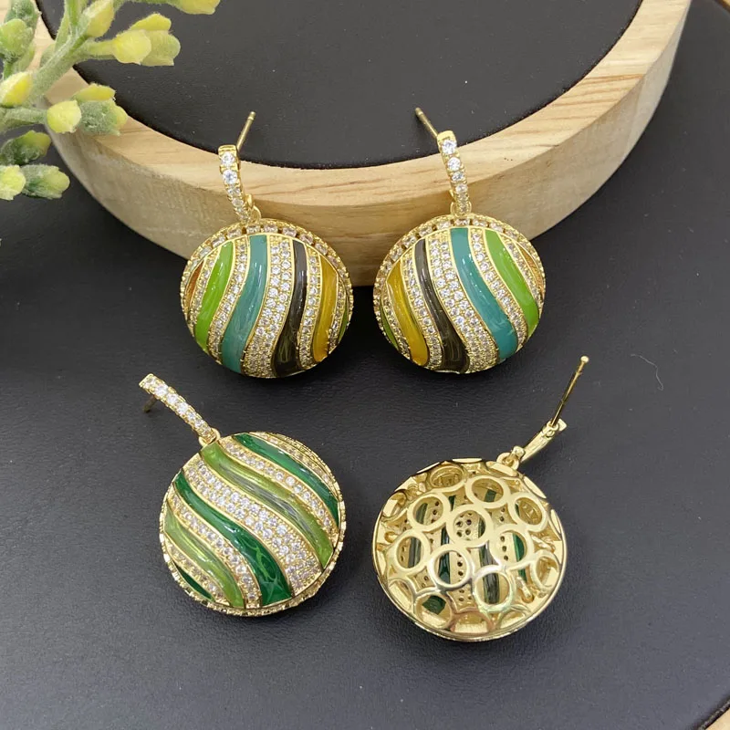 

Vanifin Fashion Jewelry Set Elegant Stripe Drip Oil Zircon Micro Inlay Necklace with Earrings for Women Banquet Best Gifts