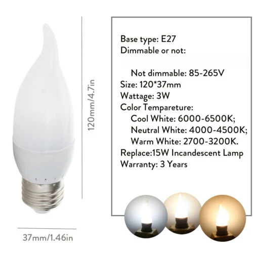 10x светодиодный Люстра-пламя лампы 3 Вт E12 E14 B22 E27 свеча 2835 SMD Velas Decorativas Домашнее освещение Замена 25 Вт галогенные лампы - Испускаемый цвет: E27