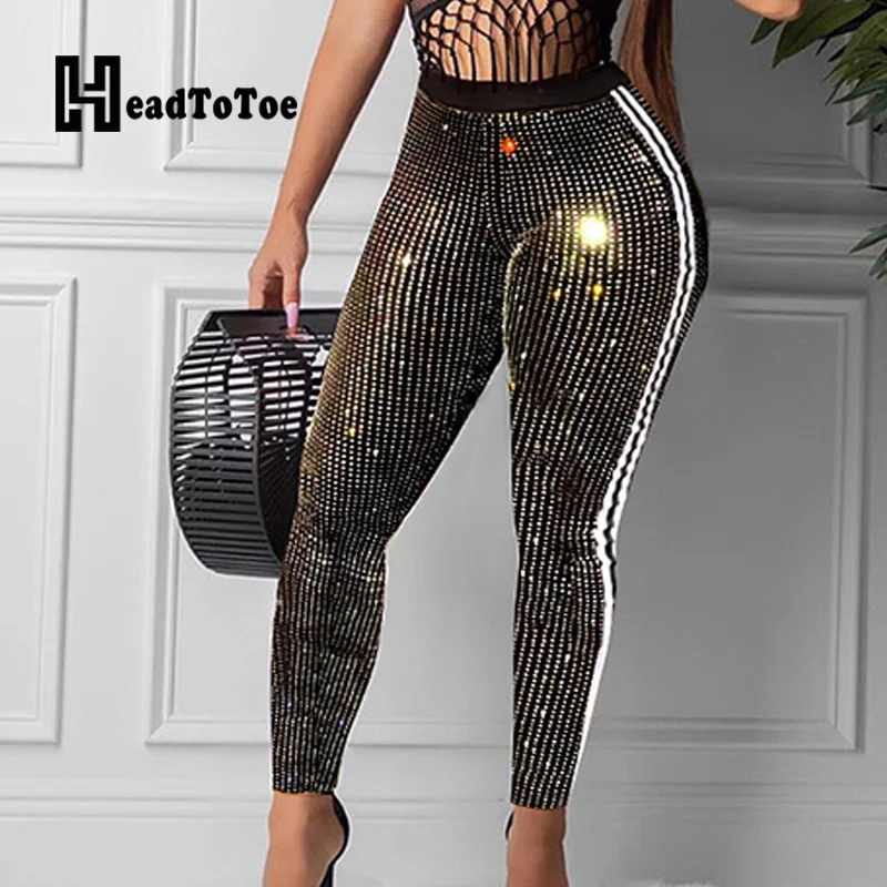 

Slim Skinny Streetwear Sequins Pants Women Mid Waist Jeans