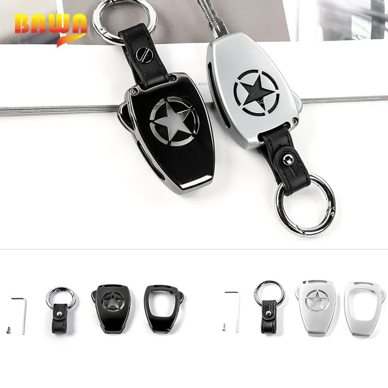 BAWA Car Key Case Cover Shell for Jeep Wrangler JK 2008-2017 Black Chain Ring Compass 08-15 Patriot 11-15 | Автомобили и
