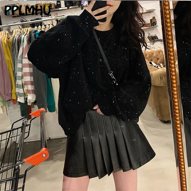 Женская Блестящая футболка блестки в виде пайеток пуловер новинка осень-зима 2019