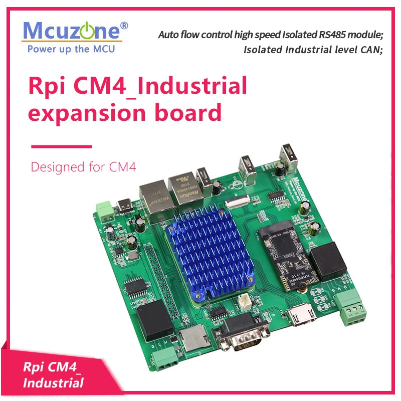 RPi CM4_Industrial expansion board, Dual Ethernet, Iso CAN, Iso RS485, RS232, HDMI, 7-40V input, M.2 M SSD, USB, CSI