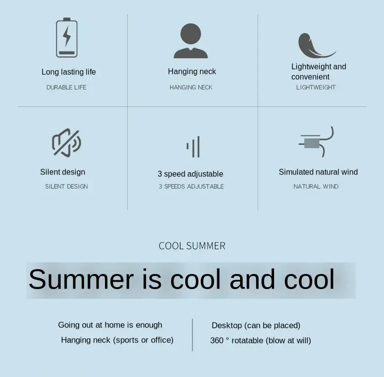 Летние кулеры шейные вентиляторы с USB перезаряжаемые свободные руки управляемые