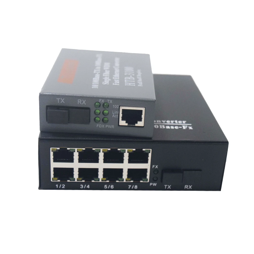 1 пара 10/100 Мбит/с волоконно-оптический медиаконвертер CH * SC 8 RJ45 конвертер Netlink