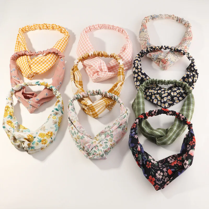 

Cross Knotted Wide Headband Stretch Women Hair Band Girl Floral Print Elastic Hairbands Headwear Vintage Hair Accessories