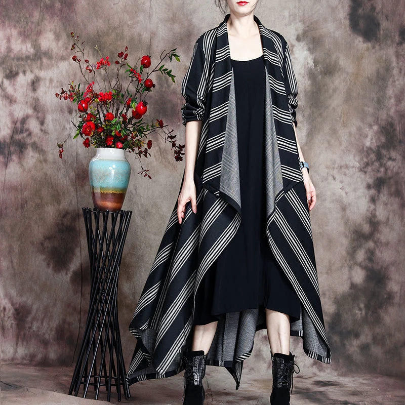 

Women's Trench Coat Mid-Length 2020 Autumn Clothes The New Large Size Loose Striped Jacket